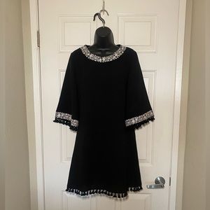 Black Relaxed Feminine Mini Dress with White Floral Trims Fashion Union US 6